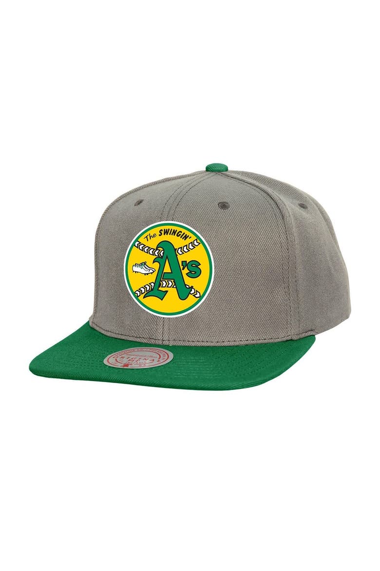 Men's Mitchell & Ness Gray Athletics Cooperstown Collection Basic Flip Snapback Hat, Main, color, Gray