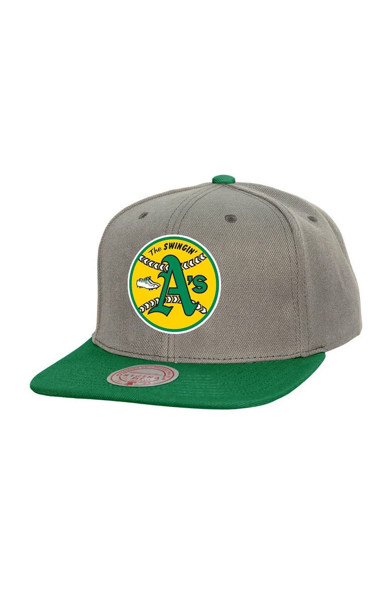 Mitchell & Ness Men's Mitchell & Ness Gray Athletics Cooperstown Collection Basic Flip Snapback Hat, Main, color, Gray