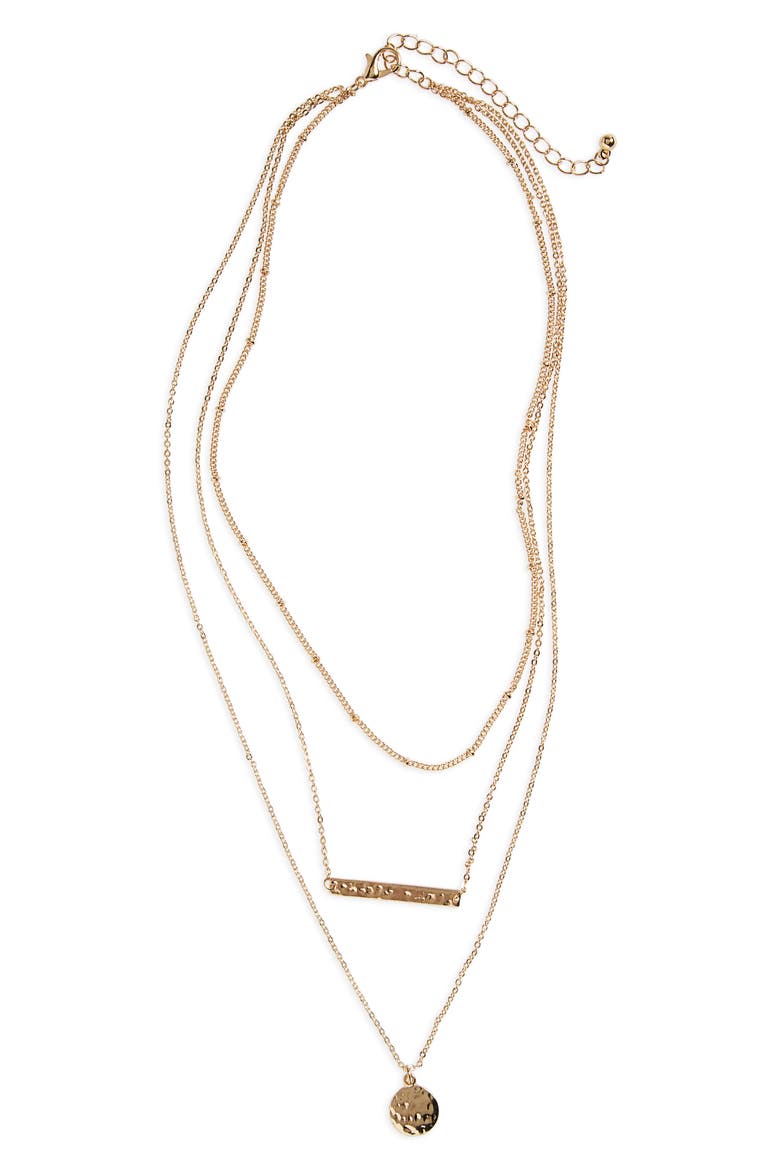 Plate & Disc Layered Necklace, Main, color, GOLD