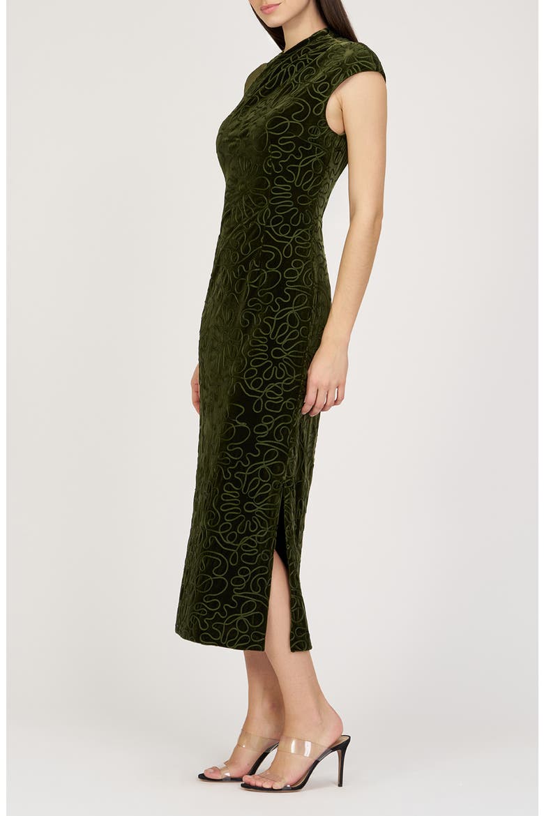Emiliana Asymmetric Velvet Midi Dress, Alternate, color, IVY GREEN