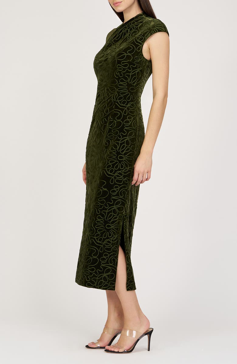 JS Collections Emiliana Asymmetric Velvet Midi Dress, Alternate, color, Ivy Green