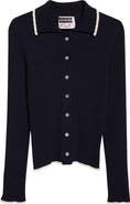 EENK Contrast Trim Pointelle Cable Knit Cardigan