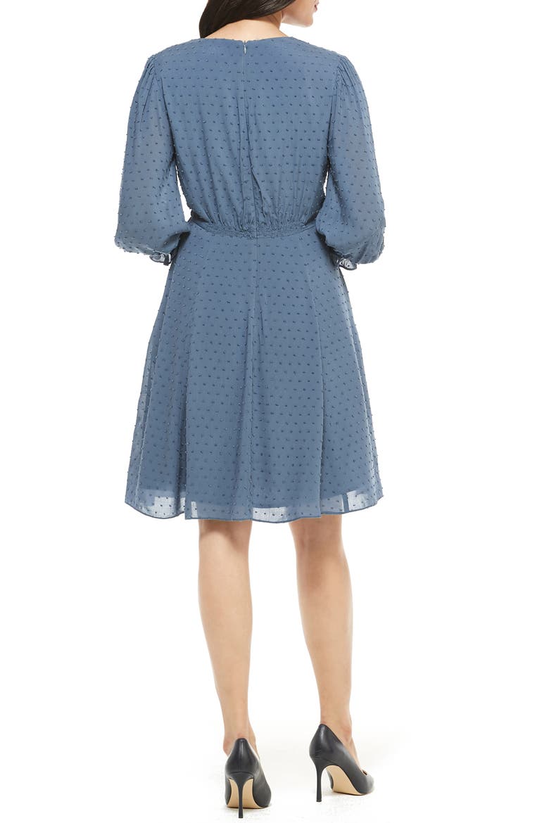 Andrea Smocked Shoulder Clip Dot Fit & Flare Dress, Alternate, color, RETRO BLUE