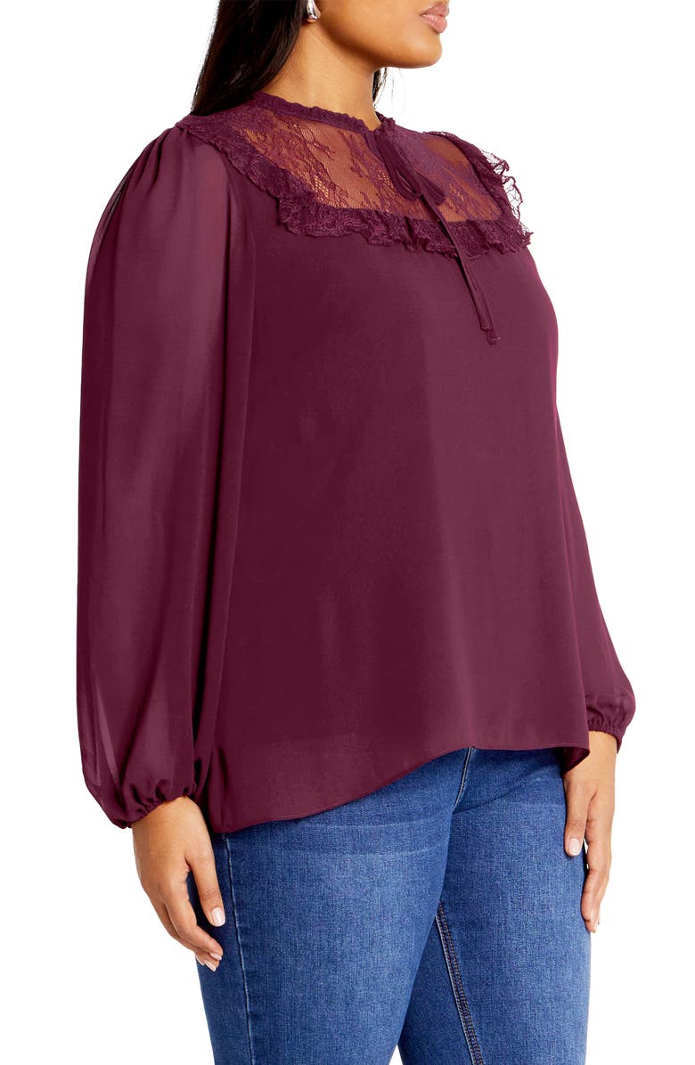 City Chic Greta Lace Trim Top, Alternate, color, Plum
