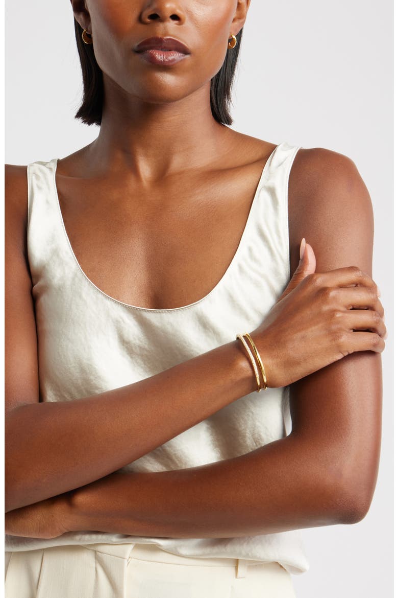 Cubic Zirconia Pavé Open Cuff Bracelet, Alternate, color, CLEAR- GOLD