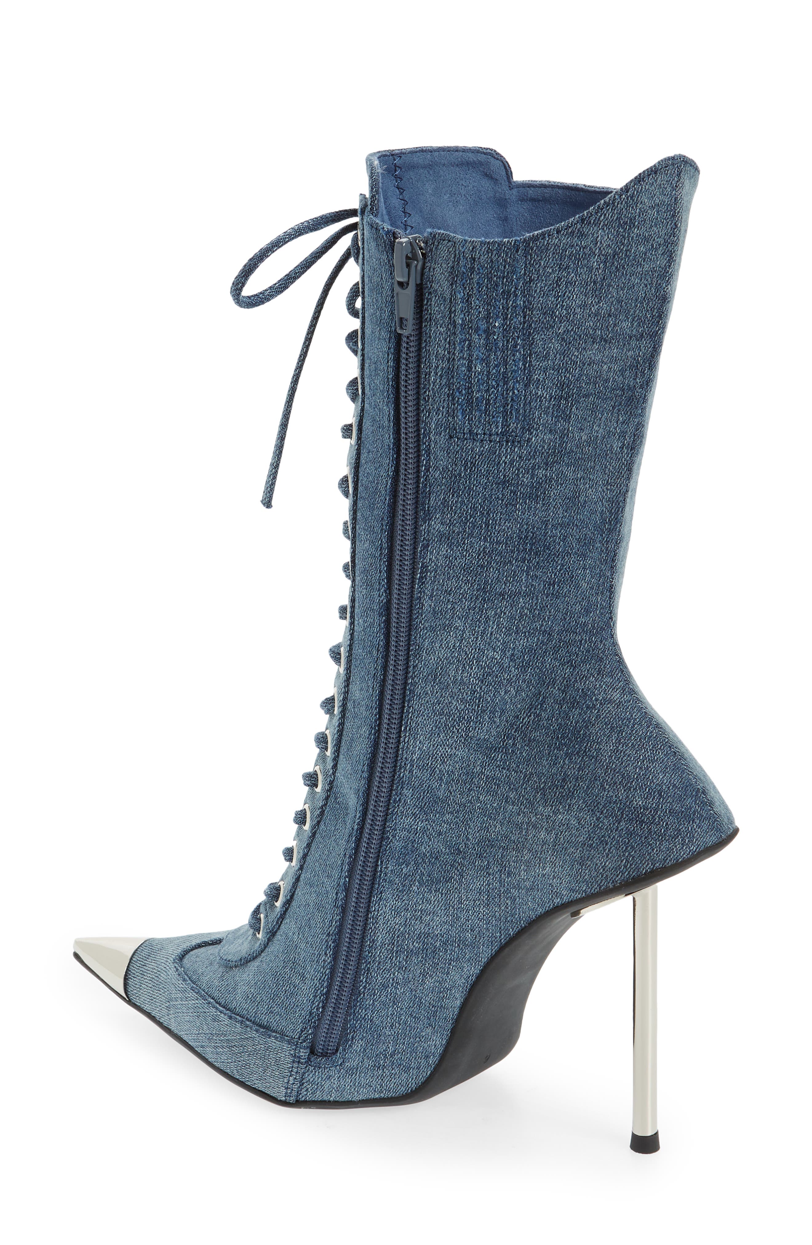 Bringiton Lace-Up Stiletto Bootie, Alternate, color, DENIM SILVER