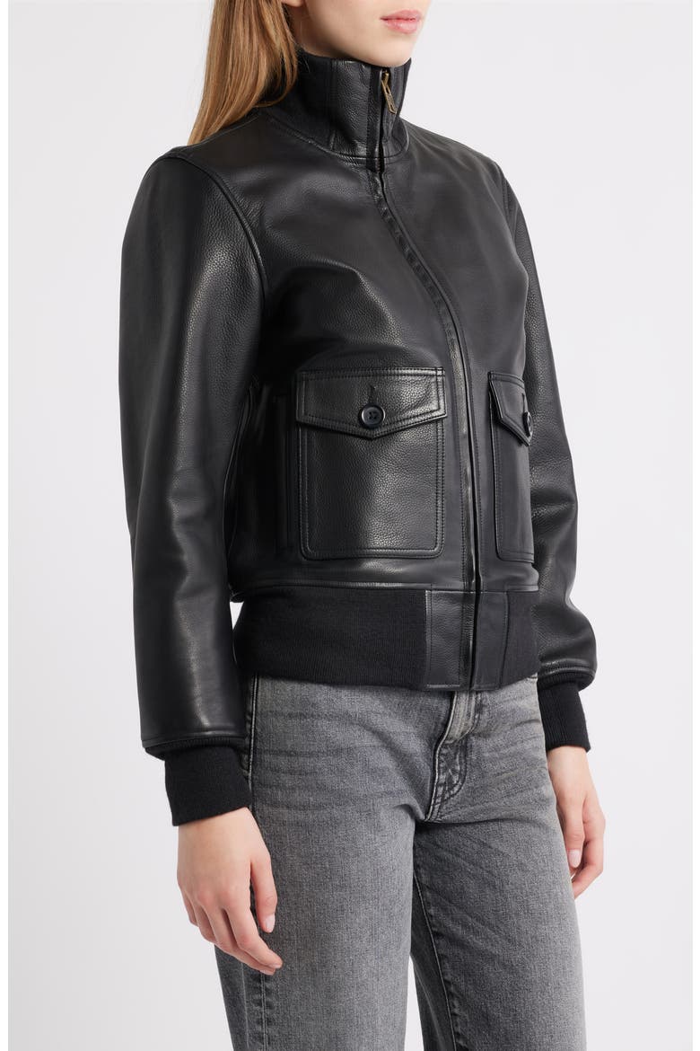 Leather Flight Jacket, Alternate, color, BLACK