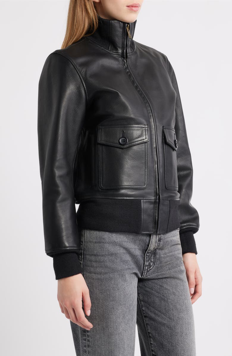 Schott NYC Leather Flight Jacket, Alternate, color, Black