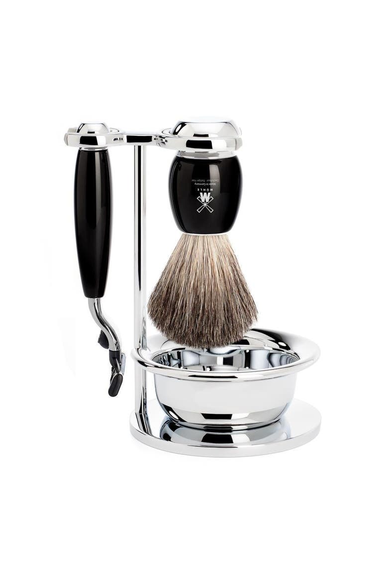 Vivo Black Resin 4-Piece Pure Badger & Mach-3 Shaving Set, Main, color, Black