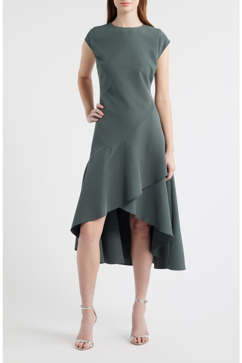 Cap Sleeve High Low Midi dress, Main, color, GREEN URBAN