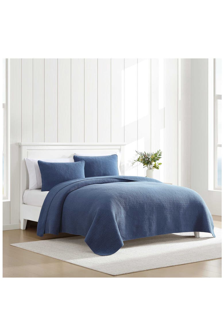 Seashore Stitch Cotton Full/Queen Quilt Set, Alternate, color, NAVY