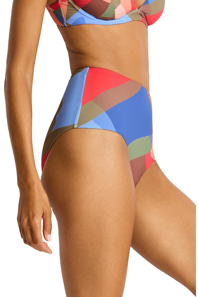 Santora High Waist Bikini Bottoms, Alternate, color, BLUE MULTI
