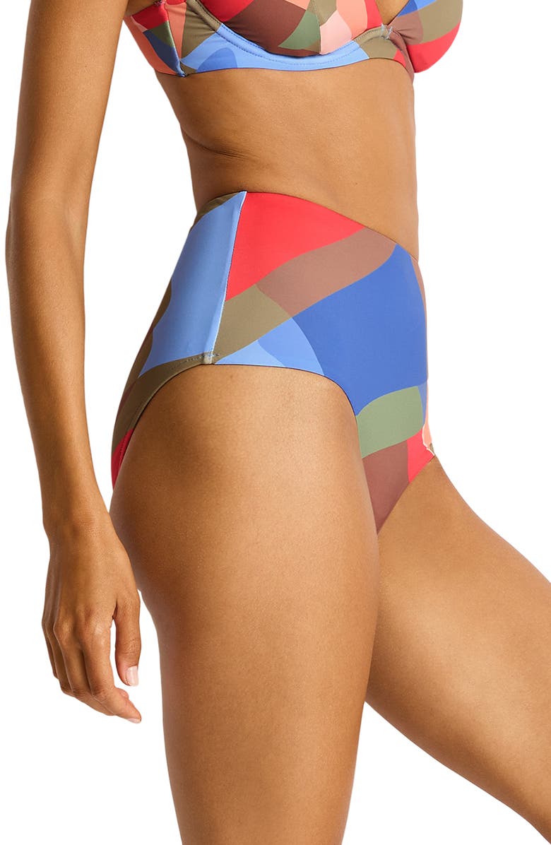 Sea Level Santora High Waist Bikini Bottoms, Alternate, color, Blue Multi