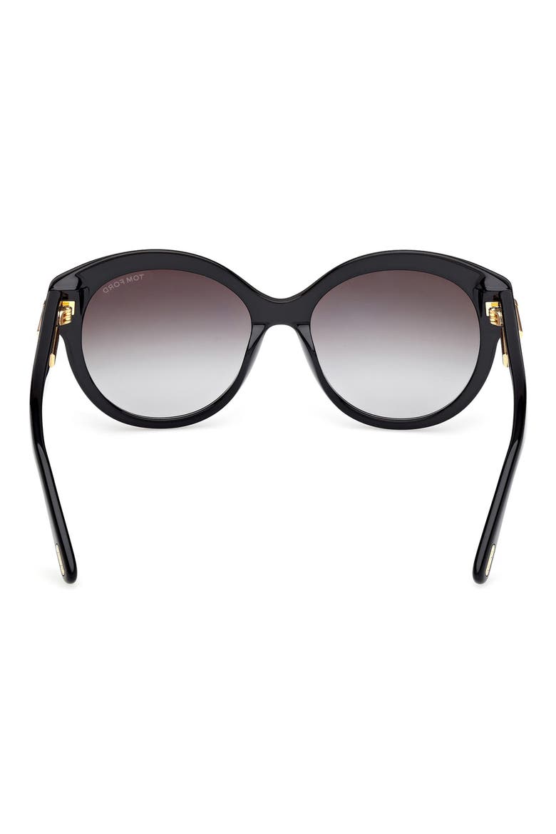 Icon 57mm Gradient Round Sunglasses, Alternate, color, SHINY BLACK BEVELED / SMOKE