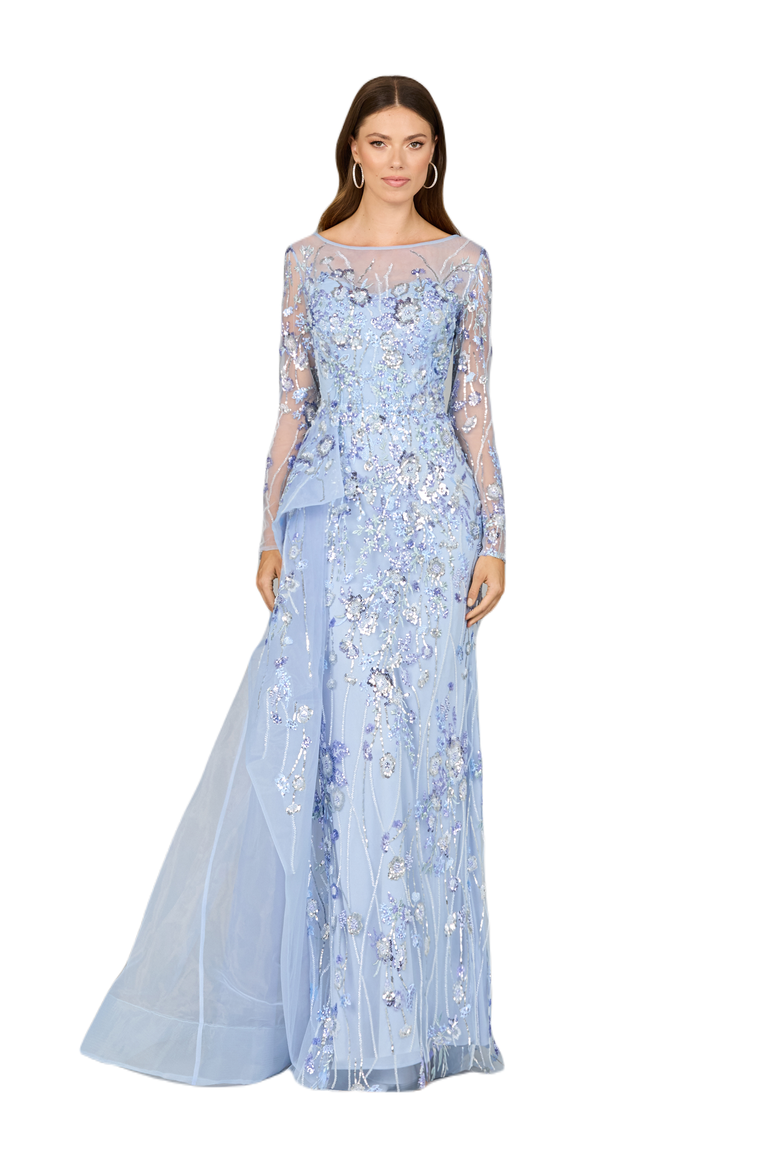Asymmetrical Overlay Gown with Sleeves, Main, color, Periwinkle