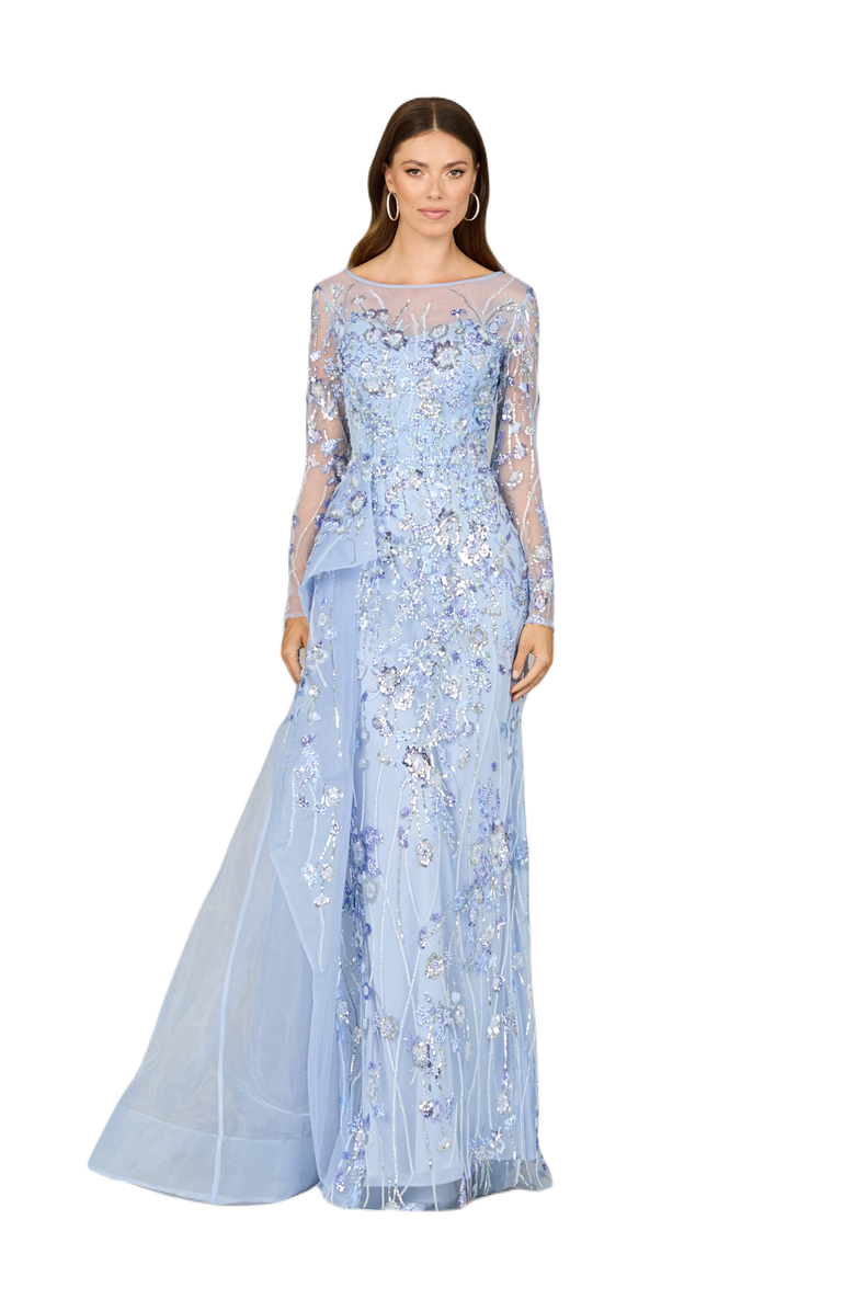 LARA New York Asymmetrical Overlay Gown with Sleeves, Main, color, Periwinkle
