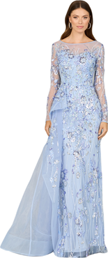 LARA New York Asymmetrical Overlay Gown with Sleeves