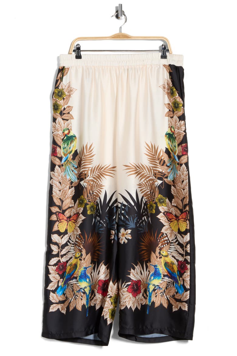 Tropical Print Side Border Wide Leg Pants, Alternate, color, JUNGLE BIRD PRINT