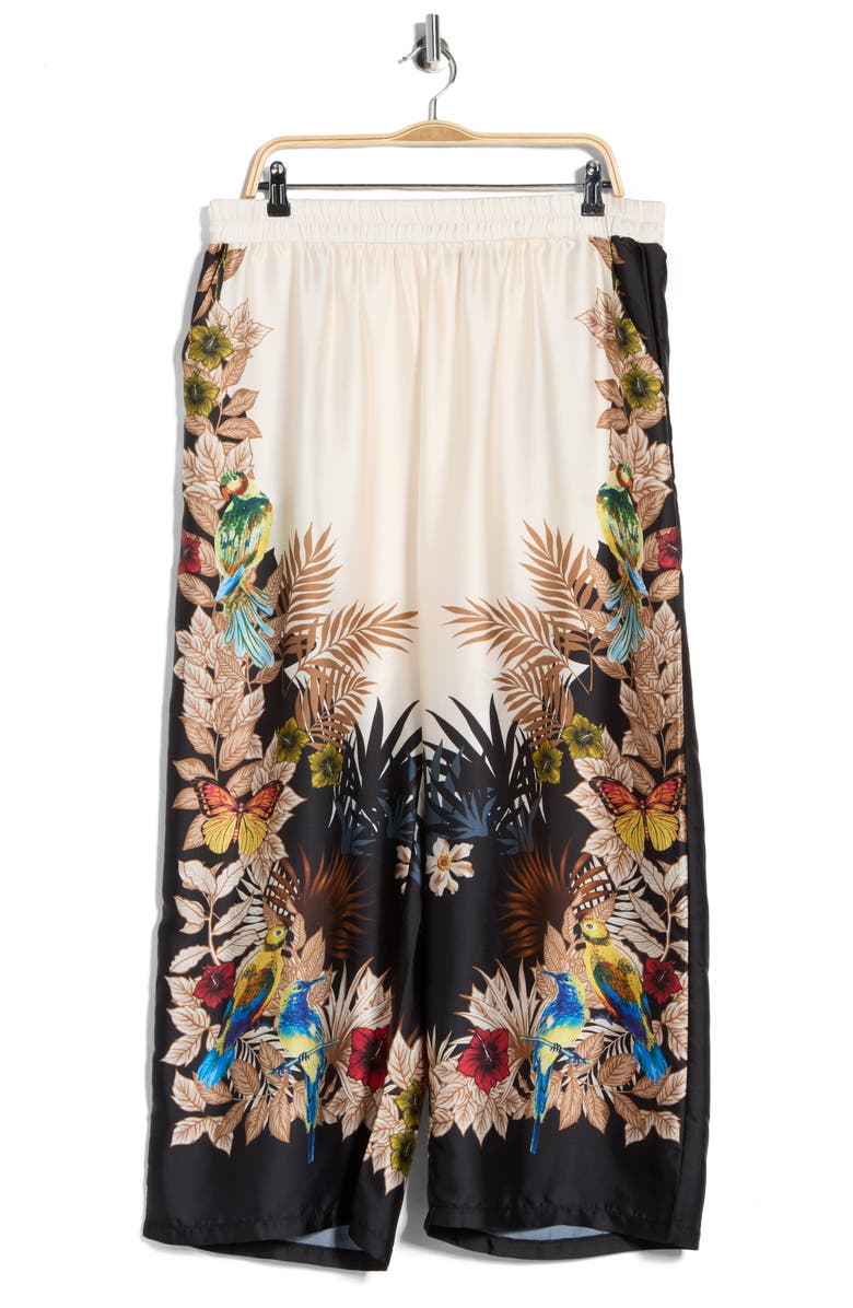 T Tahari Tropical Print Side Border Wide Leg Pants, Main, color, Jungle Bird Print