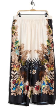 T Tahari Tropical Print Side Border Wide Leg Pants