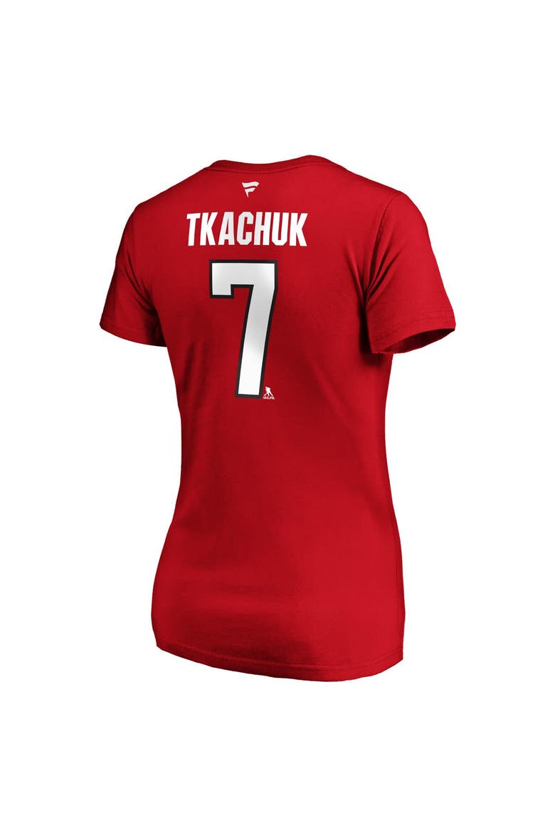 Women's Fanatics Branded Brady Tkachuk Red Ottawa Senators Authentic Stack Name & Number V-Neck T-Shirt, Alternate, color, Red