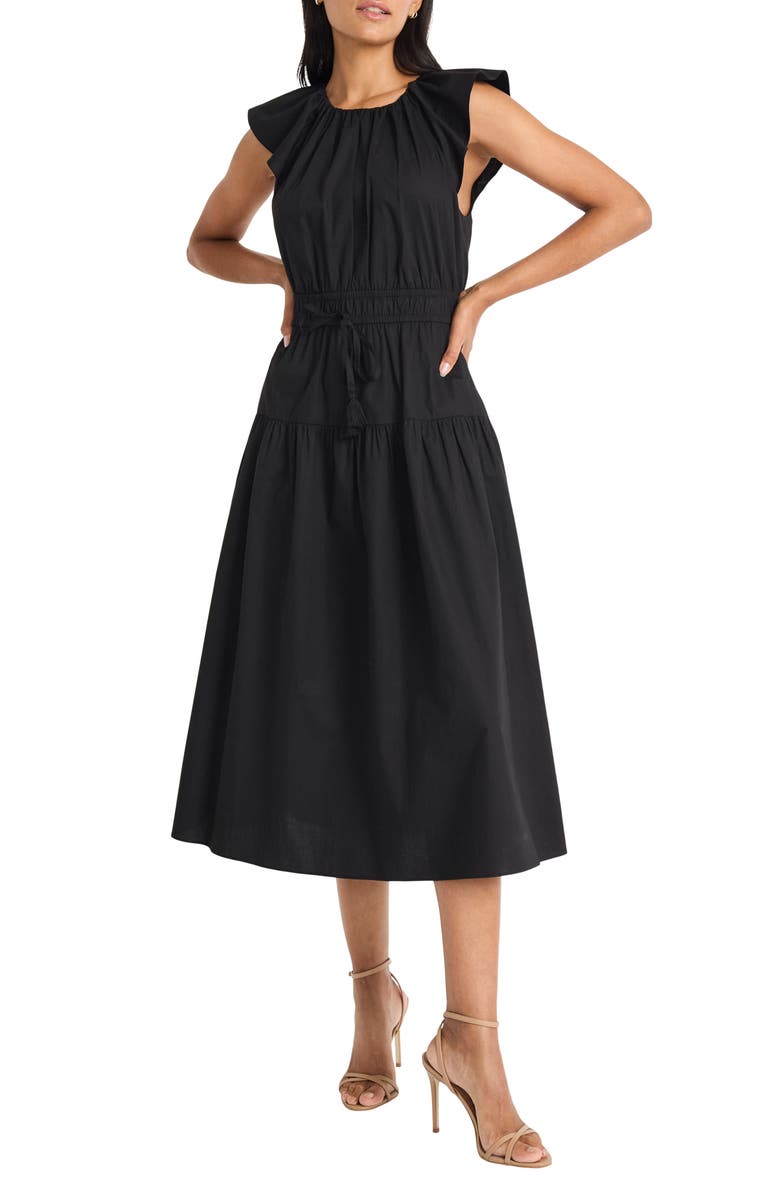 Maggy London Stretch Cotton Tiered Midi Dress, Main, color, 