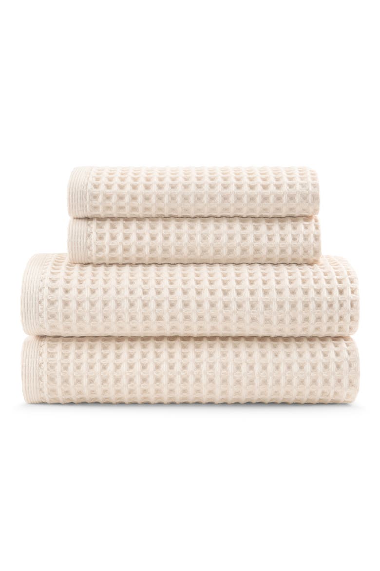 Pure Yarn Dyed Cotton Waffle 4-Piece Bath & Hand Towel Set, Main, color, NATURAL