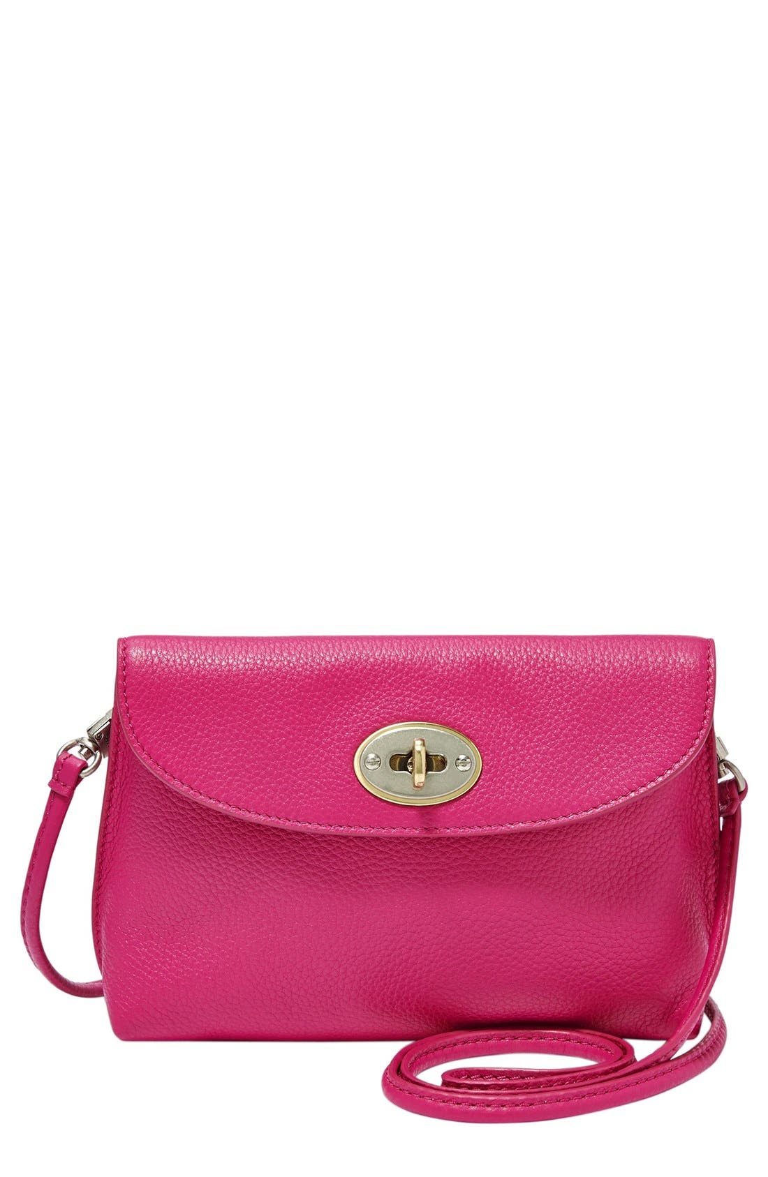 'Monica' Leather Crossbody Bag, Main, color, FUCHSIA