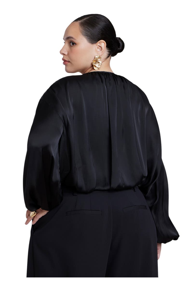 Satin Drawstring Peasant Blouse, Alternate, color, BLACK ONYX