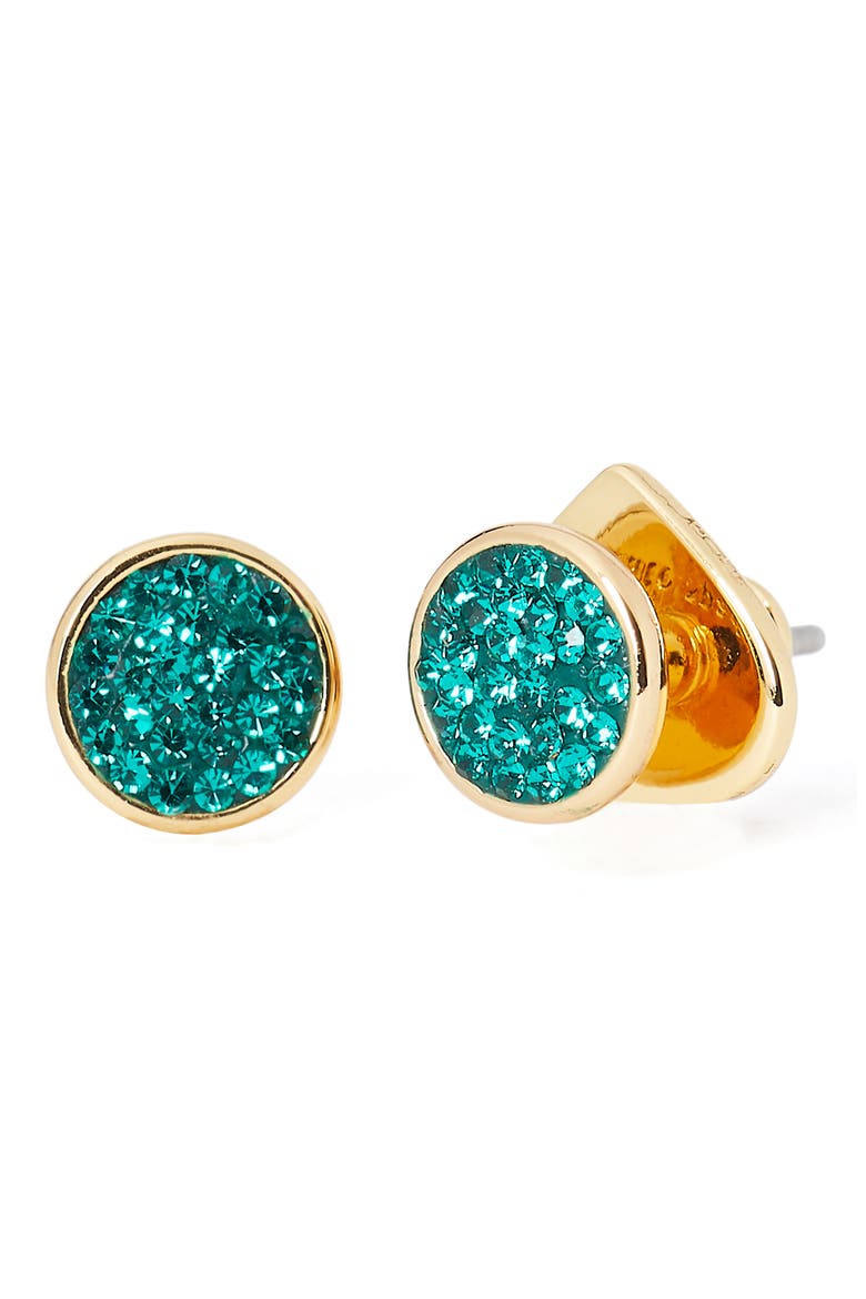 clay pavé disc stud earrings, Main, color, EMERALD