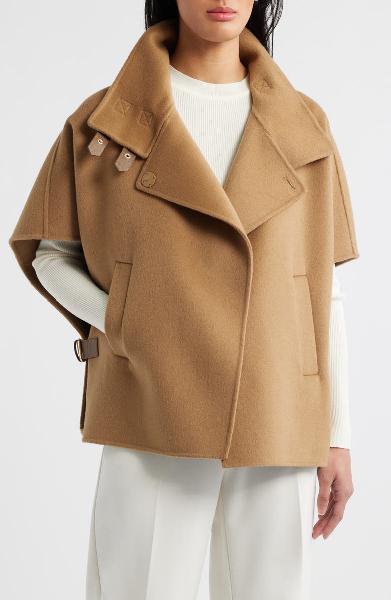 Michael Kors Double Face Wool Blend Cape, Alternate, color, Dark Camel