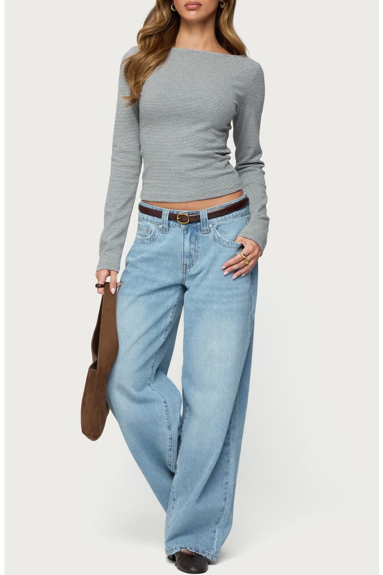 Loria Stripe Boat Neck Long Sleeve Top, Alternate, color, GRAY-MELANGE