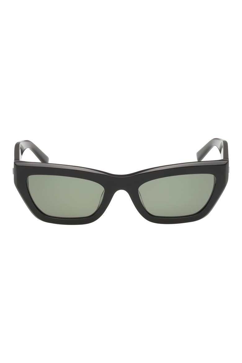 52mm Cat Eye Sunglasses, Main, color, SHINY BLACK / DARK GREEN LENS
