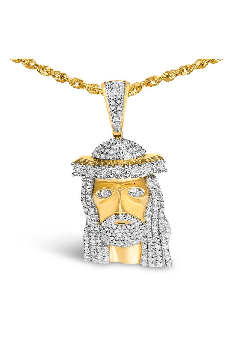 Men's 10K Yellow Gold 1 1/3 Cttw Diamond Studded Jesus Pendant Necklace, Alternate, color, Yellow Gold