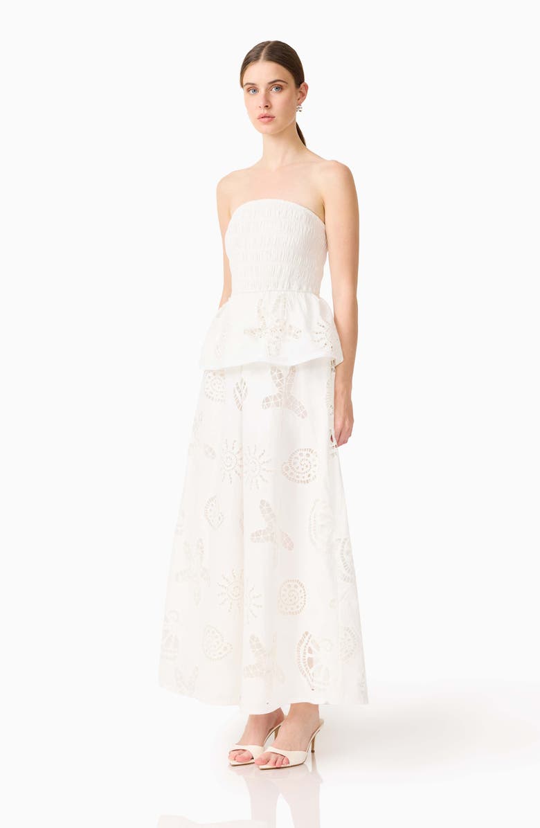 Elliatt Shell Broderie Strapless Gown, Alternate, color, White