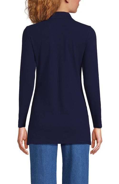 Lands' End Long Sleeve Polished Rib Button Through Tunic Shirt In Blue