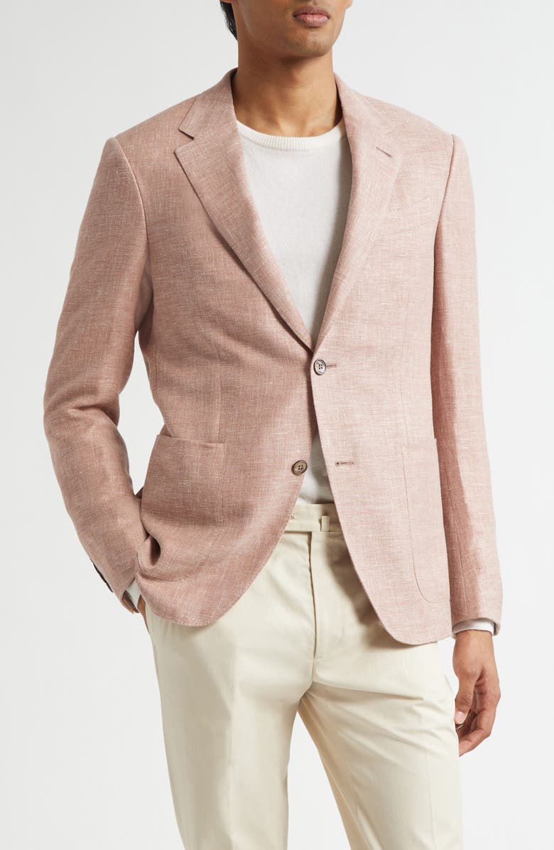 ZEGNA Crossover Linen, Wool & Silk Blend Sport Coat, Main, color, Dark Pink Sld