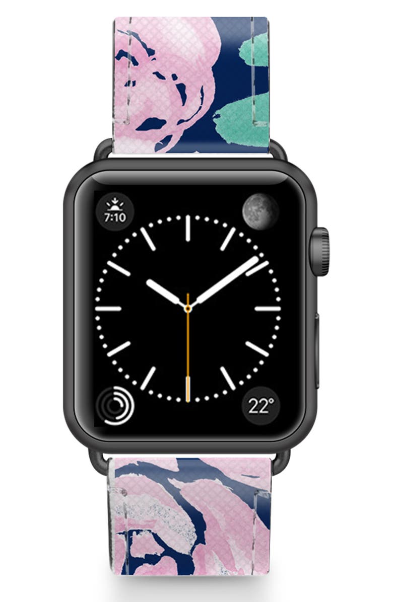 CASETiFY Pink Peonies Faux Leather Apple Watch<sup>®</sup> Watchband, Main, color, 