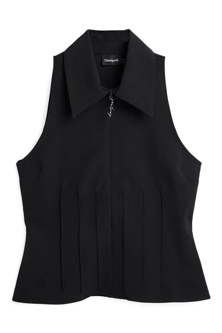 Pleated Sleeveless Half Zip Top, Alternate, color, BLACK