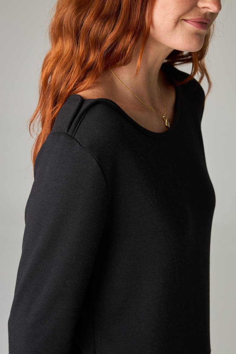 Nasaya Eco-Luxe Rib Bateau Neck 3/4 Length Sleeve Top - Ultra-Luxe Flow, Alternate, color, Coal Black