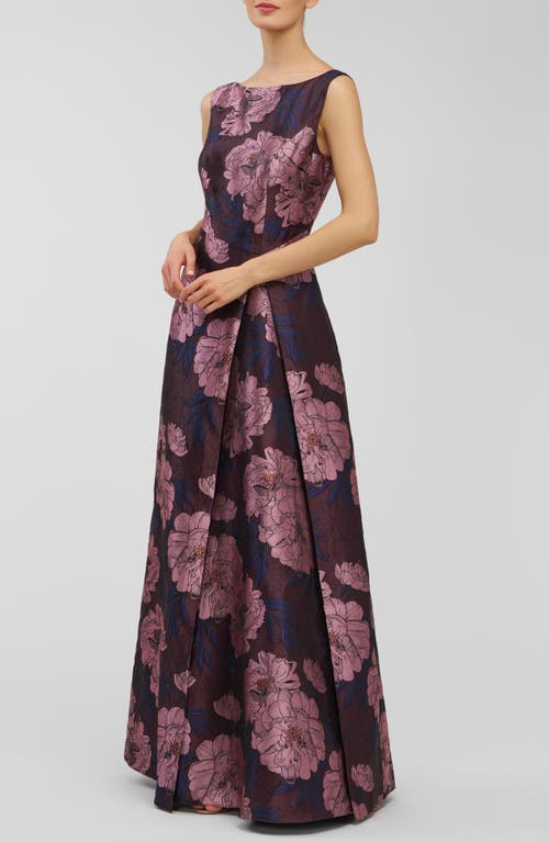 Kay Unger Caitlin Metallic Floral Jacquard Sleeveless Gown In Multi