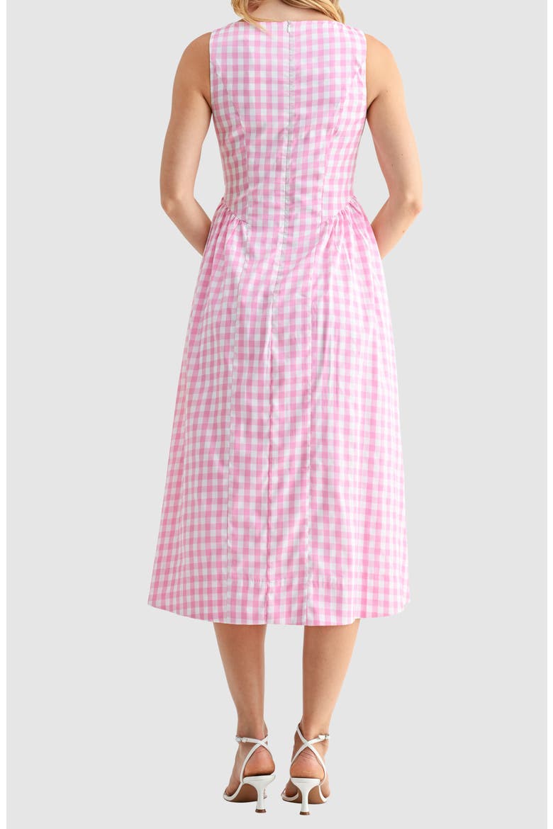 Gingham Fit & Flare Midi Dress, Alternate, color, PINK GINGHAM