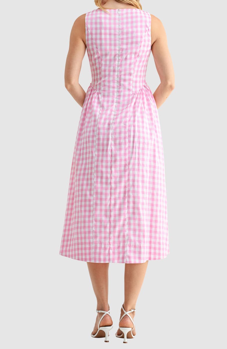 All in Favor Gingham Fit & Flare Midi Dress, Alternate, color, Pink Gingham