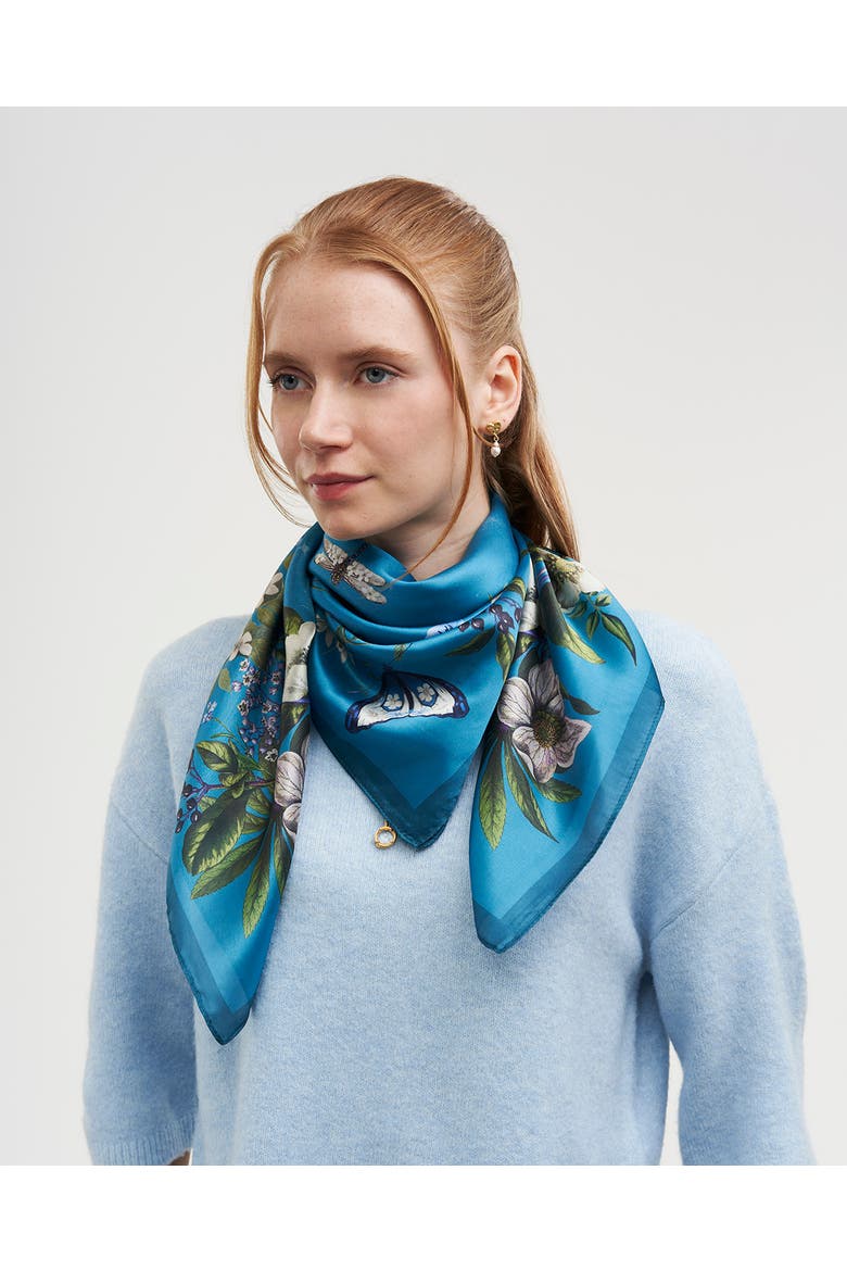 Midnight Garden Medium Square Scarf, Alternate, color, Teal