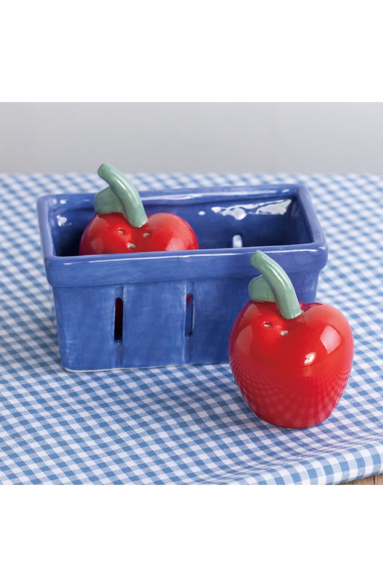 Transpac Dolomite Cherry Salt and Pepper Shakers in Basket Set of 3 Multicolored for Spring Serving and Entertaining, Alternate, color, Multicolored