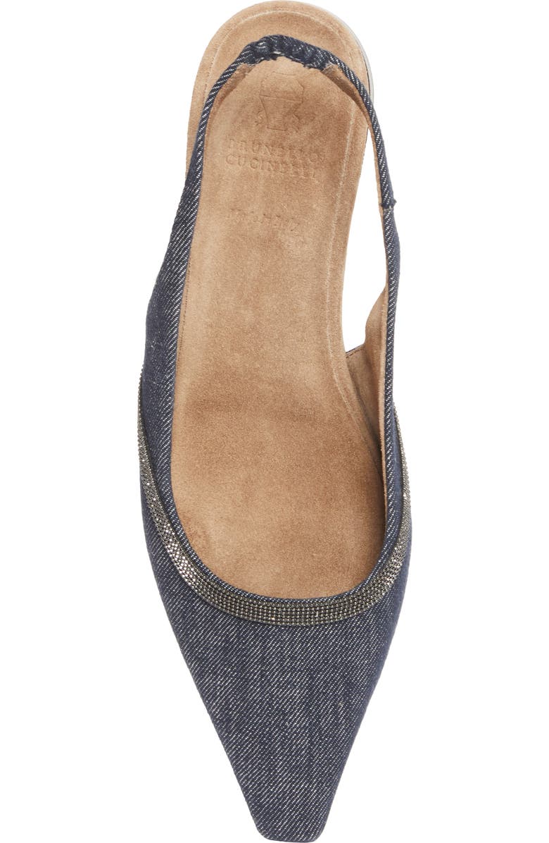 Brunello Cucinelli Monili Pointed Toe Slingback Flat, Alternate, color, C001 Denim Blue