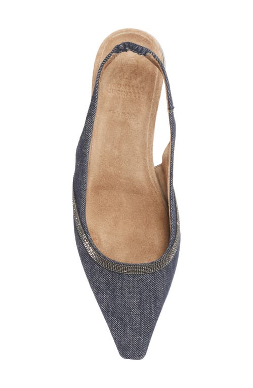 Brunello Cucinelli Monili Pointed Toe Slingback Flat In Blue