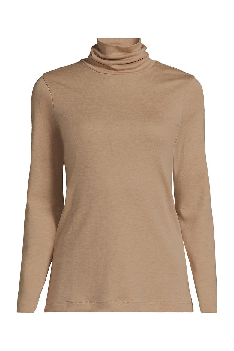 Supima Cotton Fitted Long Sleeve Turtleneck, Alternate, color, French Pecan Heather