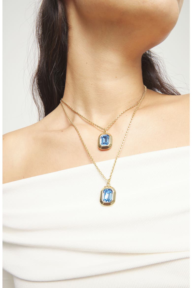 Double-Layer Gold-Tone Necklace with Blue Crystals, Alternate, color, Gold