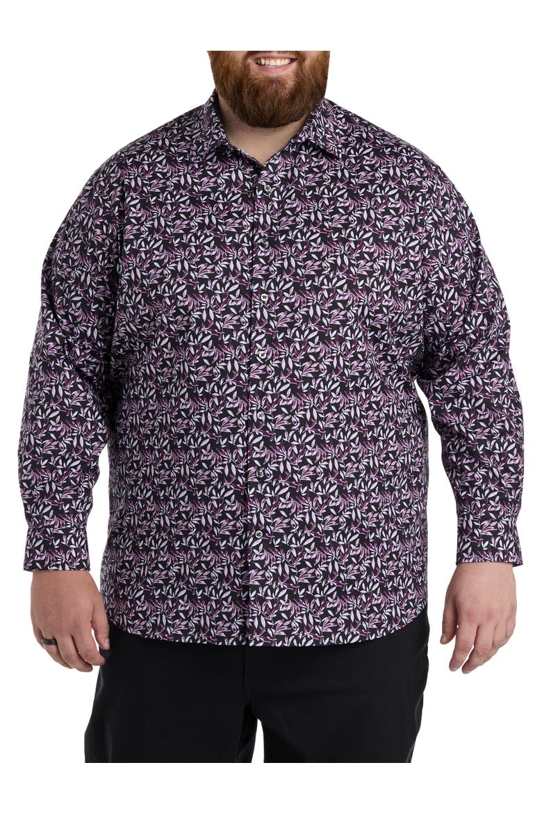 Big & Tall Floral Print Sport Shirt, Alternate, color, PURPLE